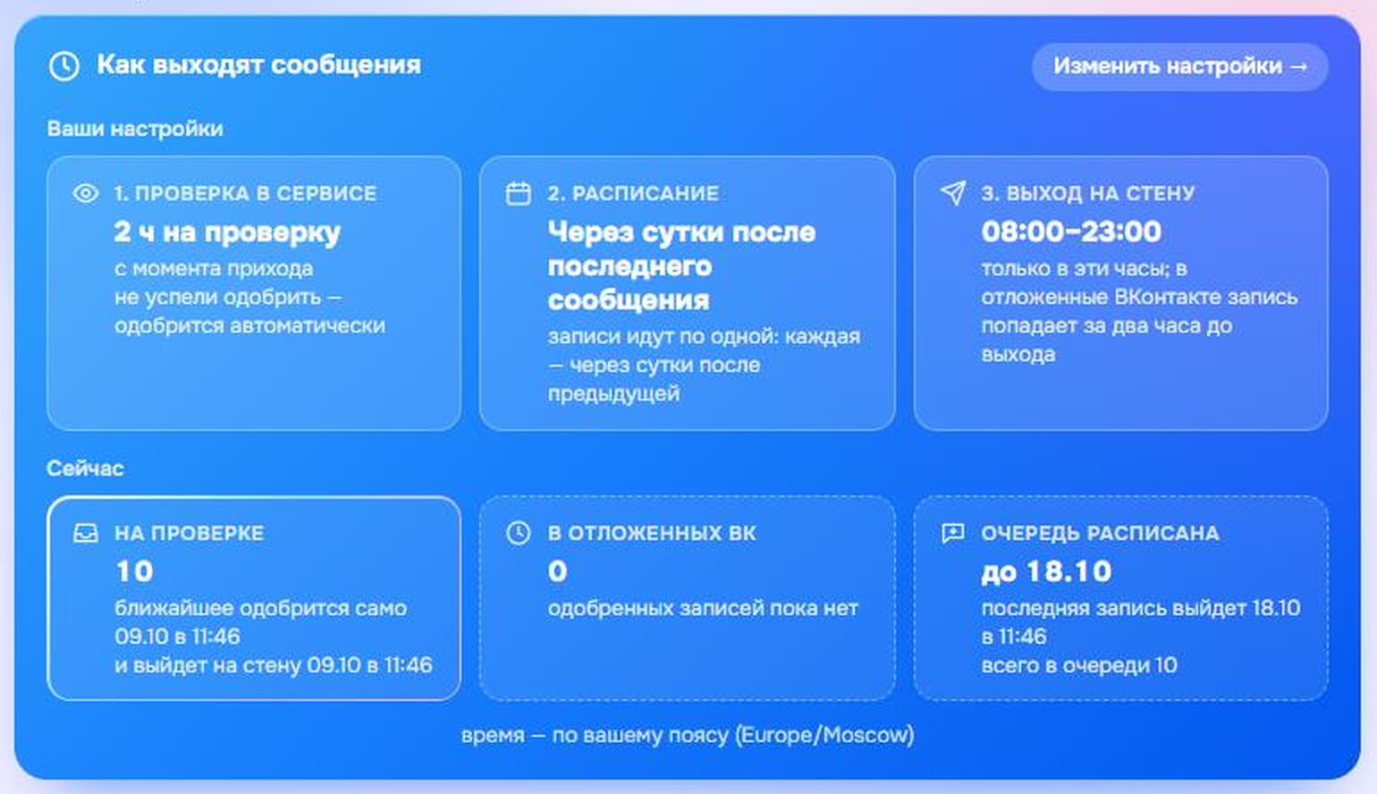 Блок «Как выходят сообщения»